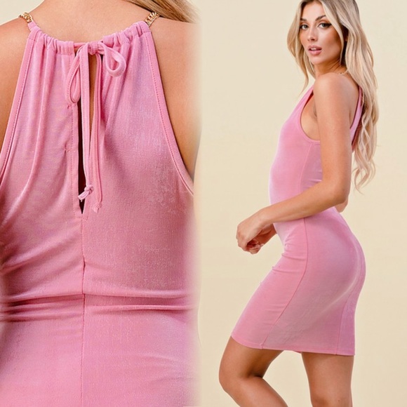 Pink slinky chain halter mini dress - Picture 4 of 4
